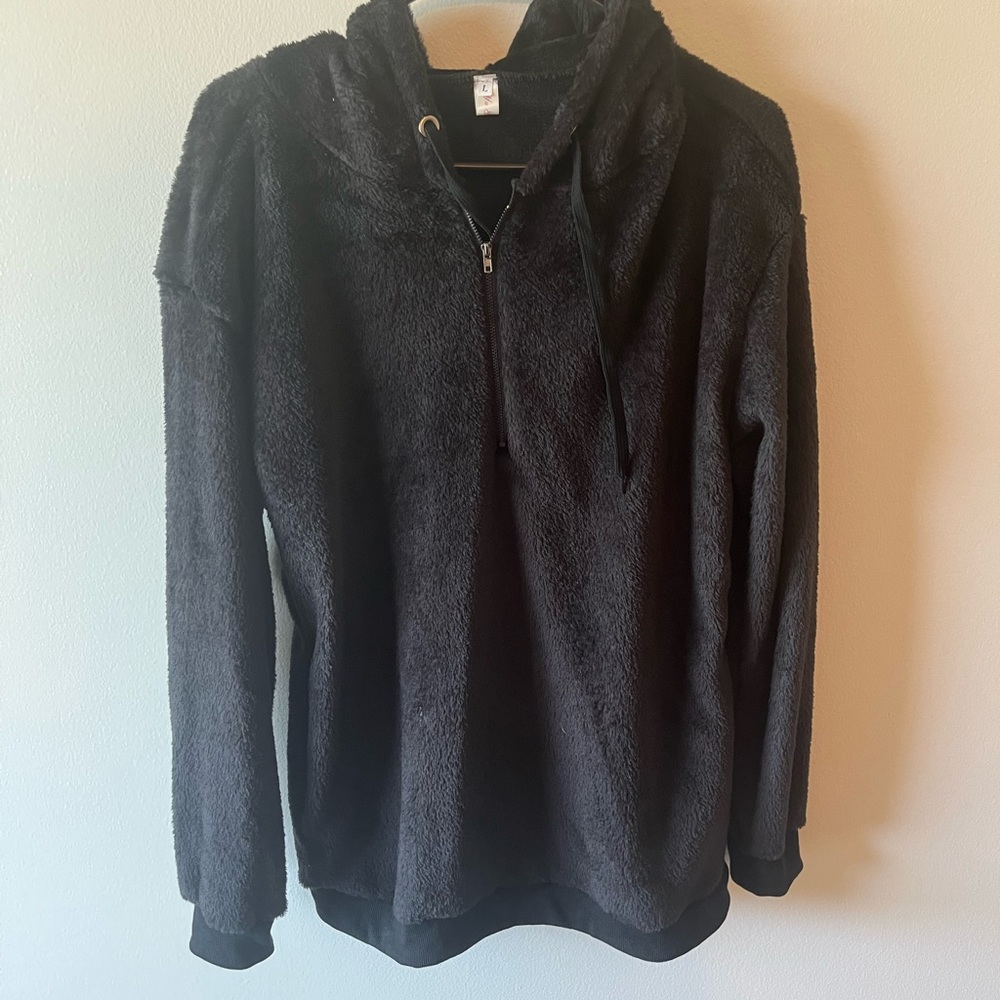 Fuzzy Hooded Quarter Zip Hoodie